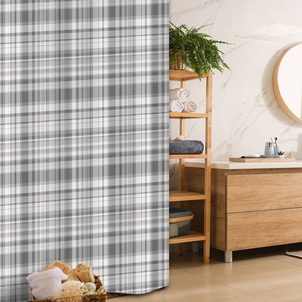 Ambesonne Grey Stall Shower Curtain, Pattern with Modified Stripes Crossed Horizontal and Vertical Lines Forming Squares, Fabric Bathroom Decor Set with Hooks, 36" W x 72" L, Grey White