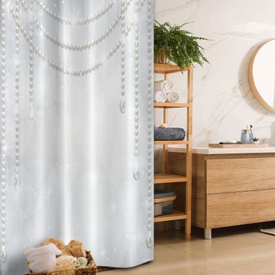 Ambesonne Pearls Stall Shower Curtain, Diamonds Stones and Pearls Hanging Necklace Bridal Wedding Theme Image, Fabric Bathroom Decor Set with Hooks, 36" W x 72" L, Ivory Grey
