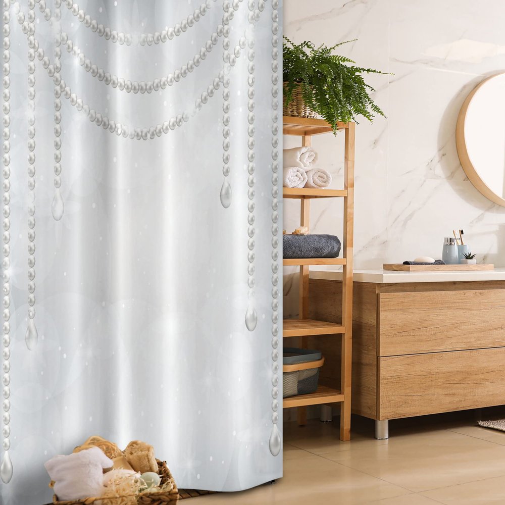 Ambesonne Pearls Stall Shower Curtain, Diamonds Stones and Pearls Hanging Necklace Bridal Wedding Theme Image, Fabric Bathroom Decor Set with Hooks, 36" W x 72" L, Ivory Grey