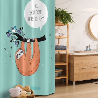 Ambesonne Animal Stall Shower Curtain, Cartoon Design Print Sloth a Flirty Words So You Come Here Often Color Image, Fabric Bathroom Decor Set with Hooks, 36" W x 72" L, Seafoam Multicolor