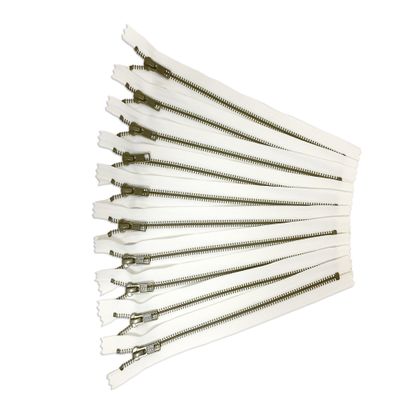 10 inch Antique Metal Zippers YKK - 10 Pieces of White Bag Zippers