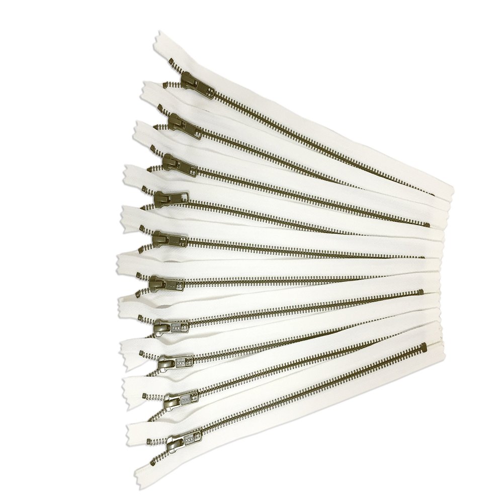 10 inch Antique Metal Zippers YKK - 10 Pieces of White Bag Zippers