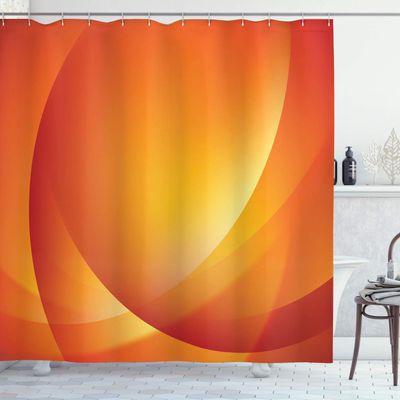 Ambesonne Orange Shower Curtain, Colorful Smooth Twist Lines Sun Abstraction Energy Flow Waves Curves Art, Cloth Fabric Bathroom Decor Set with Hooks, 69" W x 75" L, Dark Orange