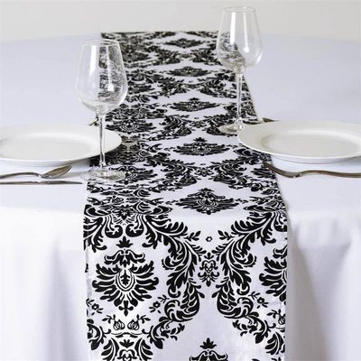 TABLECLOTHSFACTORY 5PCS of Black Damask Flocking Table Runner