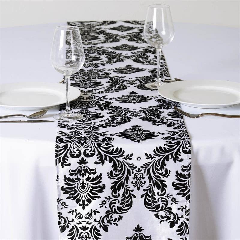 TABLECLOTHSFACTORY 5PCS of Black Damask Flocking Table Runner