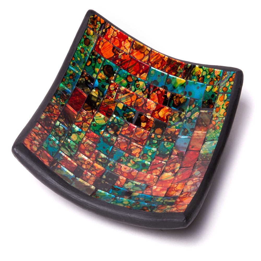Red Co. Glass Mosaic Ceramic Catch-All Tray, Decorative Accent and Centerpiece Plate - Squared 8 inches