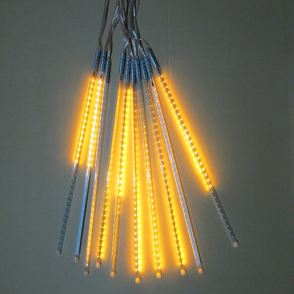 8W LED Light 50cm 480 LEDs Meteor Shower Rain LED Lights 10 Tube Snowfall String Fairy Lighting for Christmas Tree Valentine Holiday Party Outdoor Garden Decoration (Yellow)