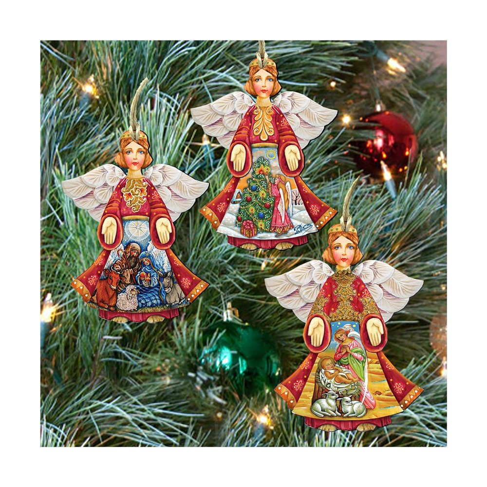 Angels Christmas Keepsake Wooden Ornaments Set of 3 8100029S3