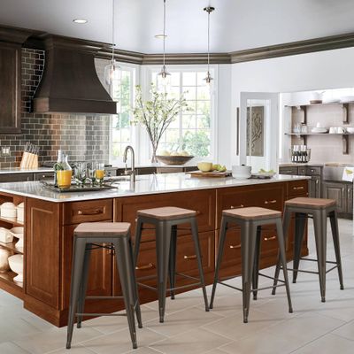 30" Backless Metal Counter Stool Height Bar Stools [Set of 4] for Home Kitchen Barstools with Wooden Seat