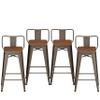 26" Low Back Metal Counter Stool Height Bar Stools with Wooden Seat [Set of 4] for Home Kitchen Barstools view 1