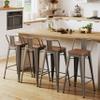 26" Low Back Metal Counter Stool Height Bar Stools with Wooden Seat [Set of 4] for Home Kitchen Barstools view 2