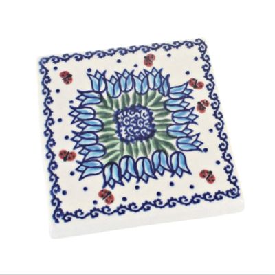 Blue Rose Polish Pottery - Green Garden Tulip Tile - 4.5"" Square - Ceramic Decorative Tile for Kitchen Backsplash, Trivet or Wall Art