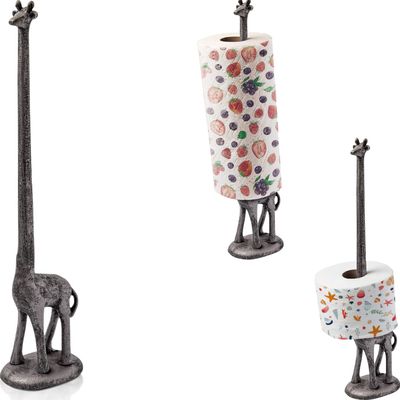 Comfify Giraffe Paper Towel Holder for Kitchen or Decorative Toilet Paper Stand for Bathroom - Unique Antique, Vintage, Whimsical Animal Design Roll Dispenser for Home Decor - Silver with Black