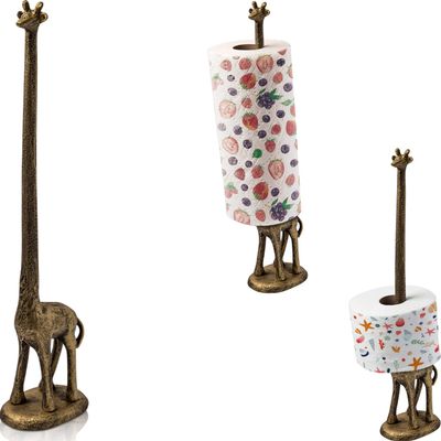 Comfify Giraffe Paper Towel Holder for Kitchen or Decorative Toilet Paper Stand for Bathroom - Unique Antique, Vintage, Whimsical Animal Design Roll Dispenser for Home Decor - Gold with Black
