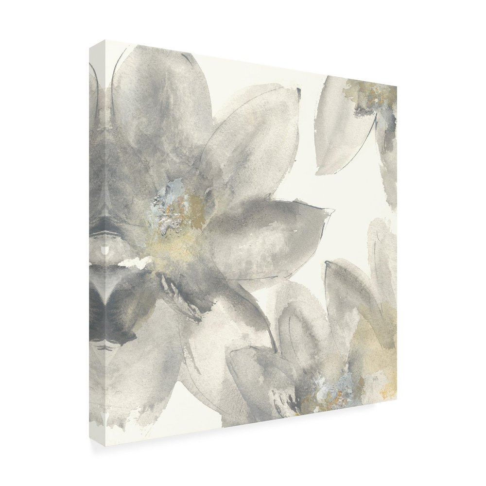 Wrapped Canvas Wall Art - Chris Paschke 'Gray and Silver Flowers I' Wall Art for Living Room, Bedroom, or Office Dcor - 18x18