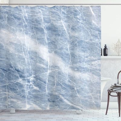 Ambesonne Marble Print Shower Curtain, Pale Shade Stone Pattern Cracks on Its Surface Geography Arrangement, Cloth Fabric Bathroom Decor Set with Hooks, 69" W x 70" L, Pale Blue White