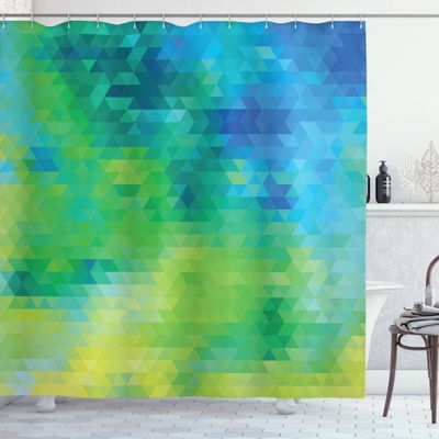Ambesonne Green and Blue Shower Curtain, Geometric Abstract Pattern with Triangles Ombre Inspired, Cloth Fabric Bathroom Decor Set with Hooks, 69" W x 75" L, Lime Green