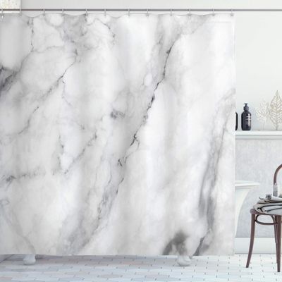 Ambesonne Marble Print Shower Curtain, Granite Surface Motif Sketch Nature Effect and Cracks Antique Style Image, Cloth Fabric Bathroom Decor Set with Hooks, 69" W x 75" L, Grey Dust White