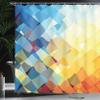 Ambesonne Yellow and Blue Shower Curtain, Ombre Pattern in Factal Squares Broken Mosaic Form Modern, Cloth Fabric Bathroom Decor Set with Hooks, 69" W x 75" L, Blue Orange Yellow view 3