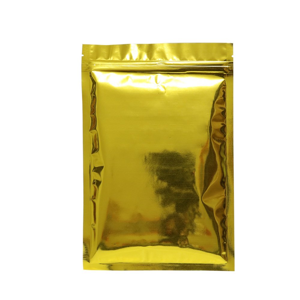 100 Double-Sided Matte Glossy Colored Flat Foil QuickQlick Zip Seal Sample Food Safe Packaging Powdered Storage Bags (3.5oz, Glossy Gold)