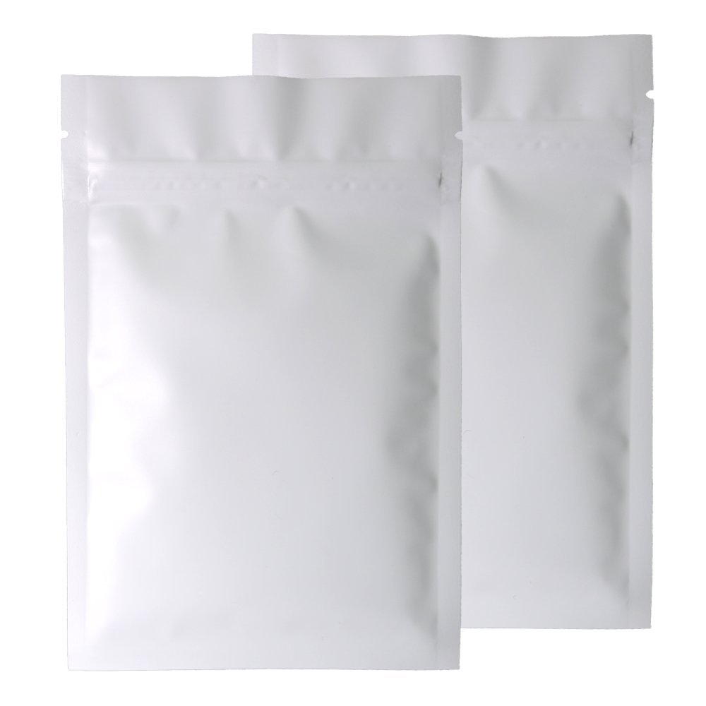 100 Double-Sided Matte Colored Flat Foil QuickQlick Zip Seal Sample Food Safe Packaging Powdered Storage Bags (1.5oz, Matte White)