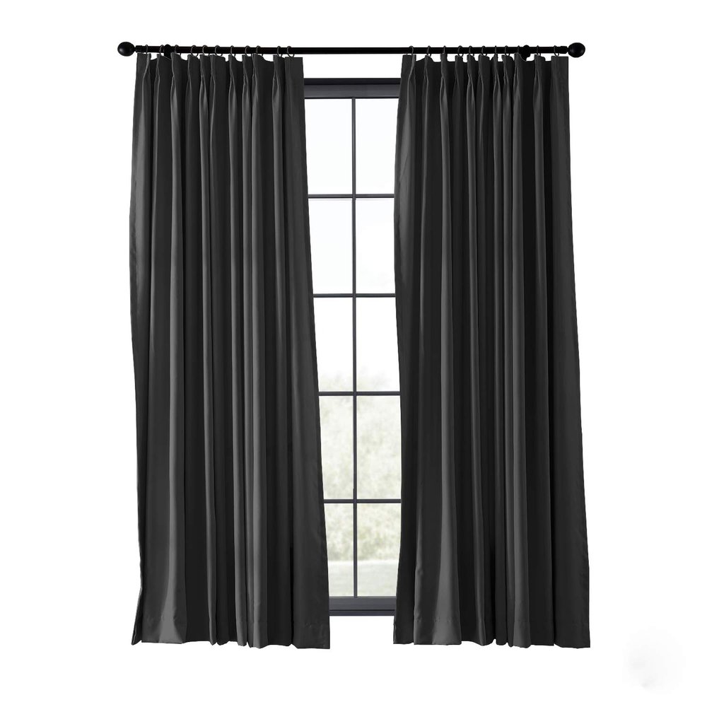 ChadMade Fire Resistant Flame Retardant Thermal Insulated Curtain Drapery Panel Pinch Pleat, Black 72" W x 96" L for Home, Office, Hotel, School, Cinema and Hospital (1 Panel)