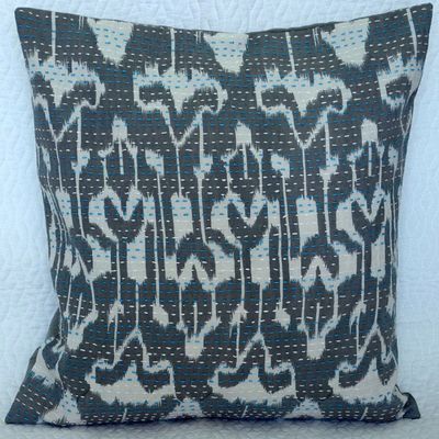 Sophia Art Indian Kantha Stitch Handmade Floral Decorative Throw Pillow Cases Cushion Covers 16X16 inch (Dark Grey)