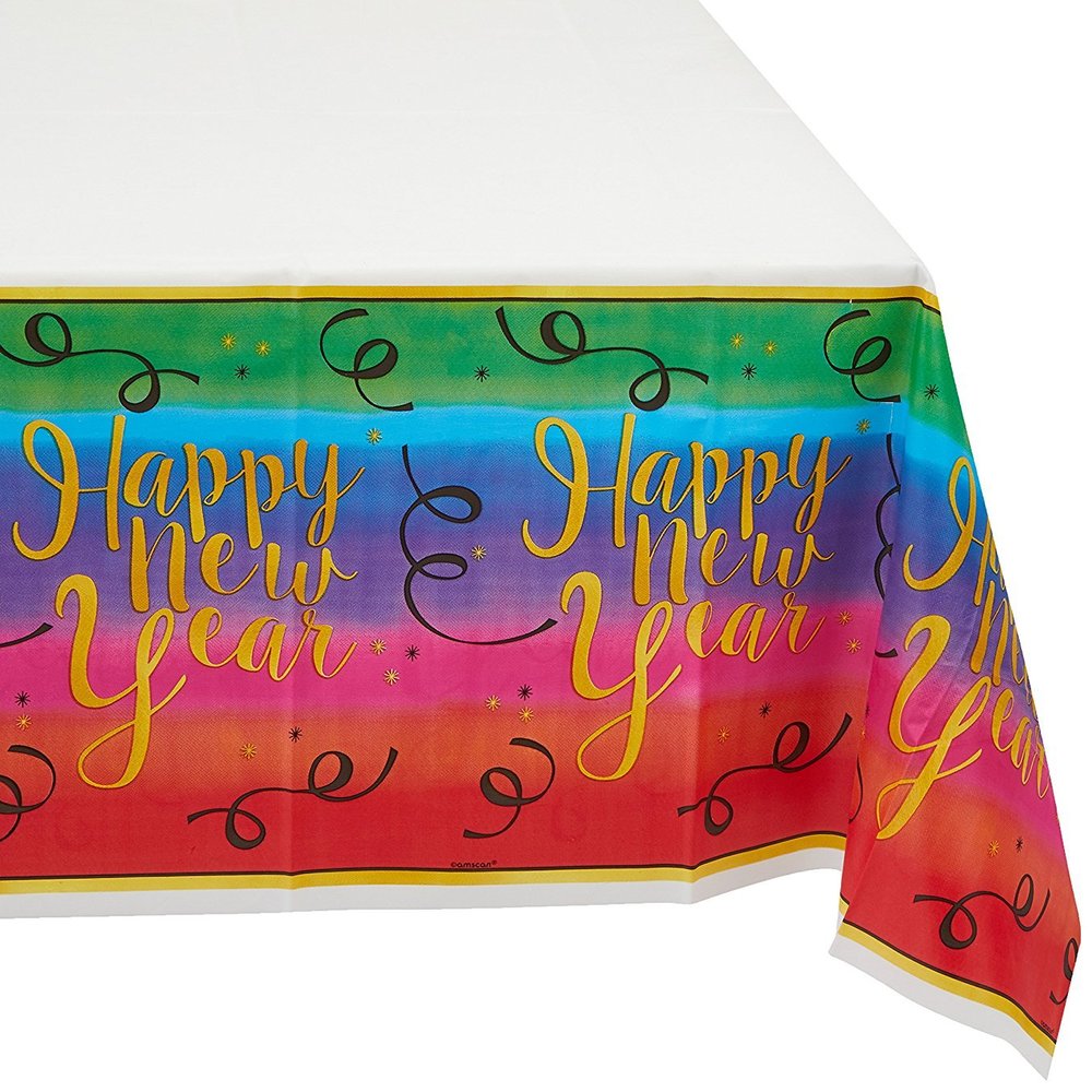 Amscan International 571669 Tablecover Plastic-PrintedTC MC Colorful New Year PLAS