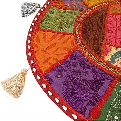 16" Multi Patchwork Round Floor Pillow Cushion Vintage Indian Foot Stool Ottoman Cover