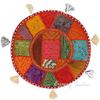 16" Multi Patchwork Round Floor Pillow Cushion Vintage Indian Foot Stool Ottoman Cover view 2