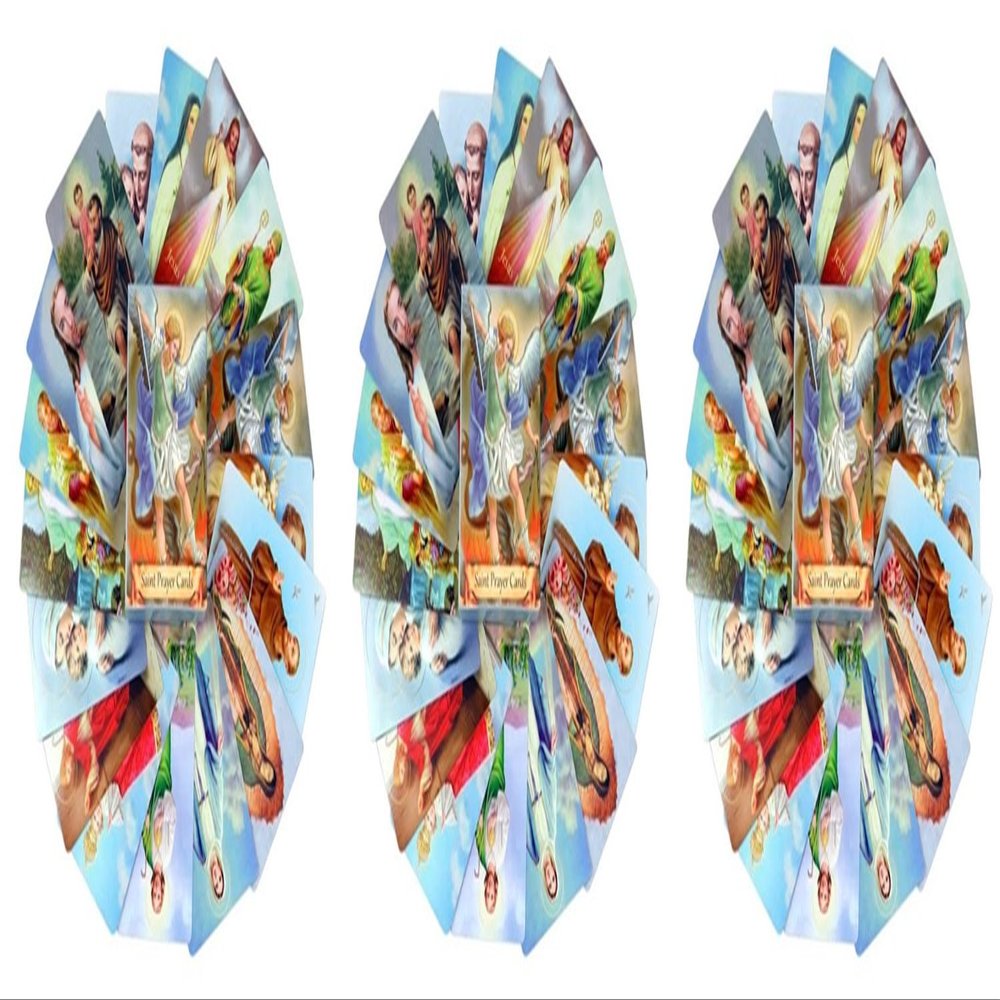 Autom 3 Packs of 54 Assorted Holy Cards with Catholic Saints and Prayers