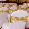 SINSSOWL Pack of 50 Spandex Bronzing Gold Chair Sashes for Wedding - Metal Gold Chair Bows Bands Fitting Birthday Party Anniversary Bridal Shower Event Decorations view 2
