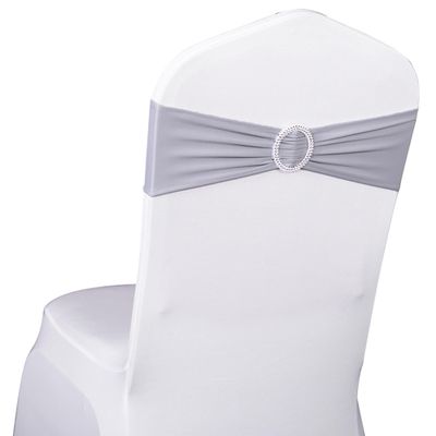 SINSSOWL 50 Pack Spandex Silver Grey Chair Sashes with Slider Buckles for Wedding Chairs Bows Bands for Party Feast Banquet Engagement Anniversary Bridal Shower Event Decoration