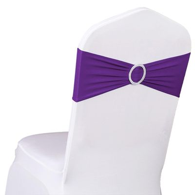 SINSSOWL 50 Stretch Spandex Purple Chair Sashes for Wedding Chairs Bows Bands with Slider Buckles Fitting Party Feast Banquet Restaurant Event Bridal Baby Shower Decoration