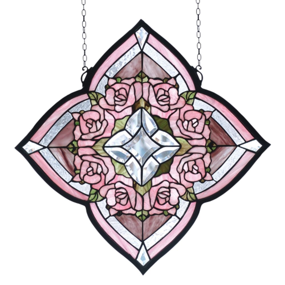 Meyda Tiffany 72642 Leaf, Flower, Fruit Window from Ring of Roses Collection in Bronze/Dark Finish, 20.00 inches