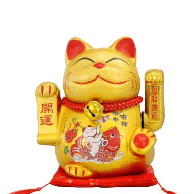 11"Porcelain Waving Lucky Fortune Cat Maneki Neko Japanese Lucky Cat #02