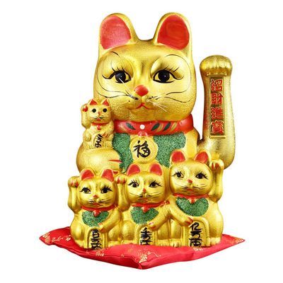 14" Waving Lucky Fortune Cat Maneki Neko Japanese Porcelain Lucky Cat