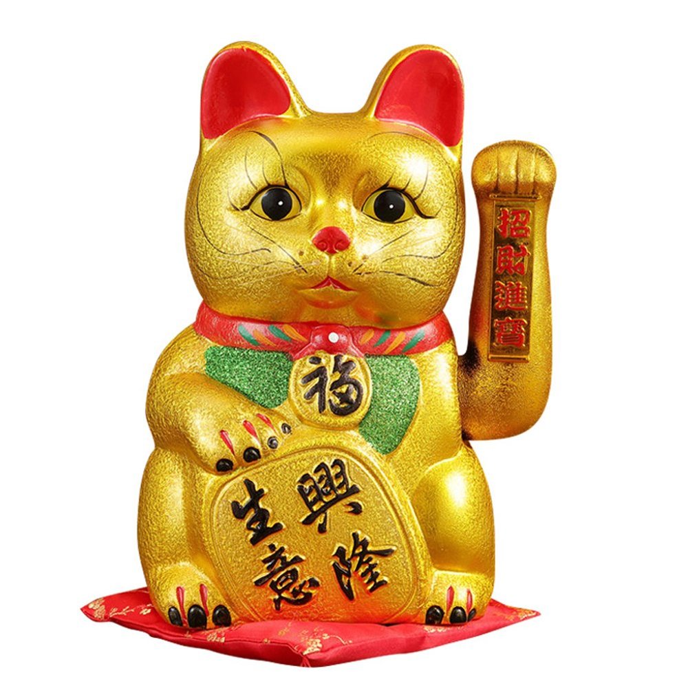 11" Waving Lucky Fortune Cat Maneki Neko Japanese Porcelain Lucky Cat H26CM