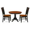 East West Furniture HLWE3-BCH-W 3 Piece Dining Room Table Set Contains a Round Kitchen Table with Pedestal and 2 Dining Chairs, 42x42 Inch, Black & Cherry view 1