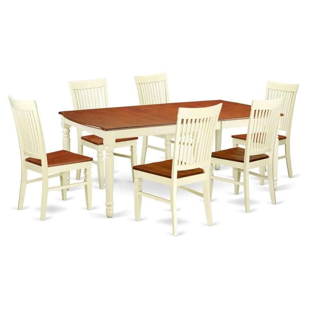 East West Furniture DOWE7-BMK-W 7 Piece Kitchen Table Set Consist of a Rectangle Dining Table with Butterfly Leaf and 6 Dining Room Chairs, 42x78 Inch, Buttermilk & Cherry