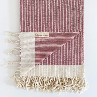 (BALTHAZAR & ROSE) RED Fouta: White Stripes Red