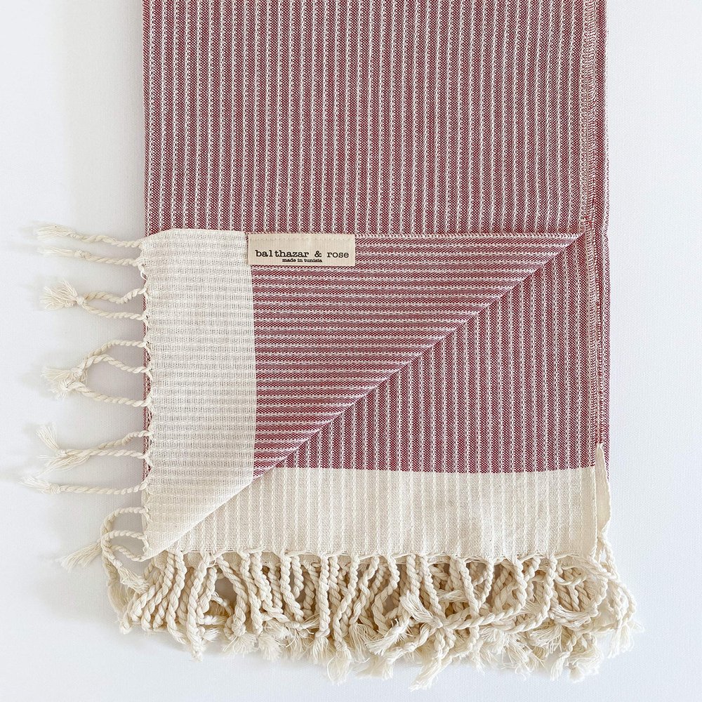 (BALTHAZAR & ROSE) RED Fouta: White Stripes Red