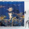 Ambesonne Night Shower Curtain, Aerial View of Mountain Sugar Loaf and Botafogo Rio de Janeiro, Cloth Fabric Bathroom Decor Set with Hooks, 69" W x 75" L, Violet Blue Pale Grey view 1