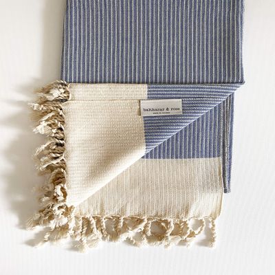 (BALTHAZAR & ROSE) RED Fouta: White Stripes Blue