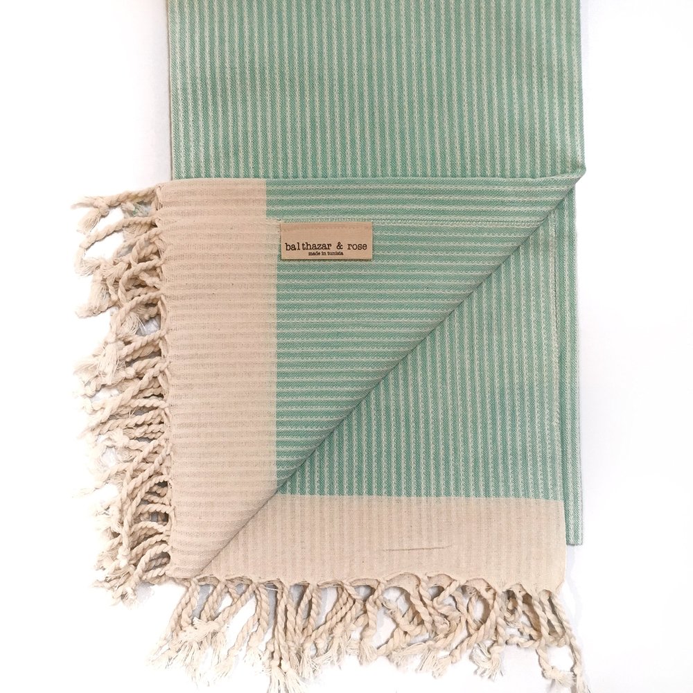 (BALTHAZAR & ROSE) RED Fouta: White Stripes Turquoise