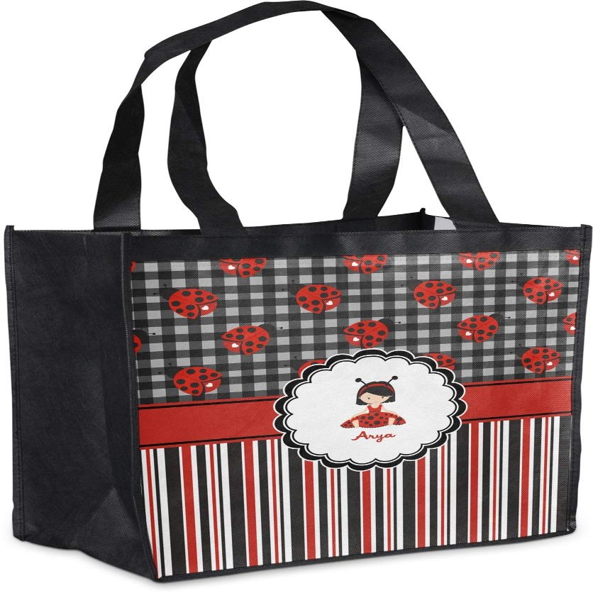 Personalized Ladybugs & Stripes Grocery Bag