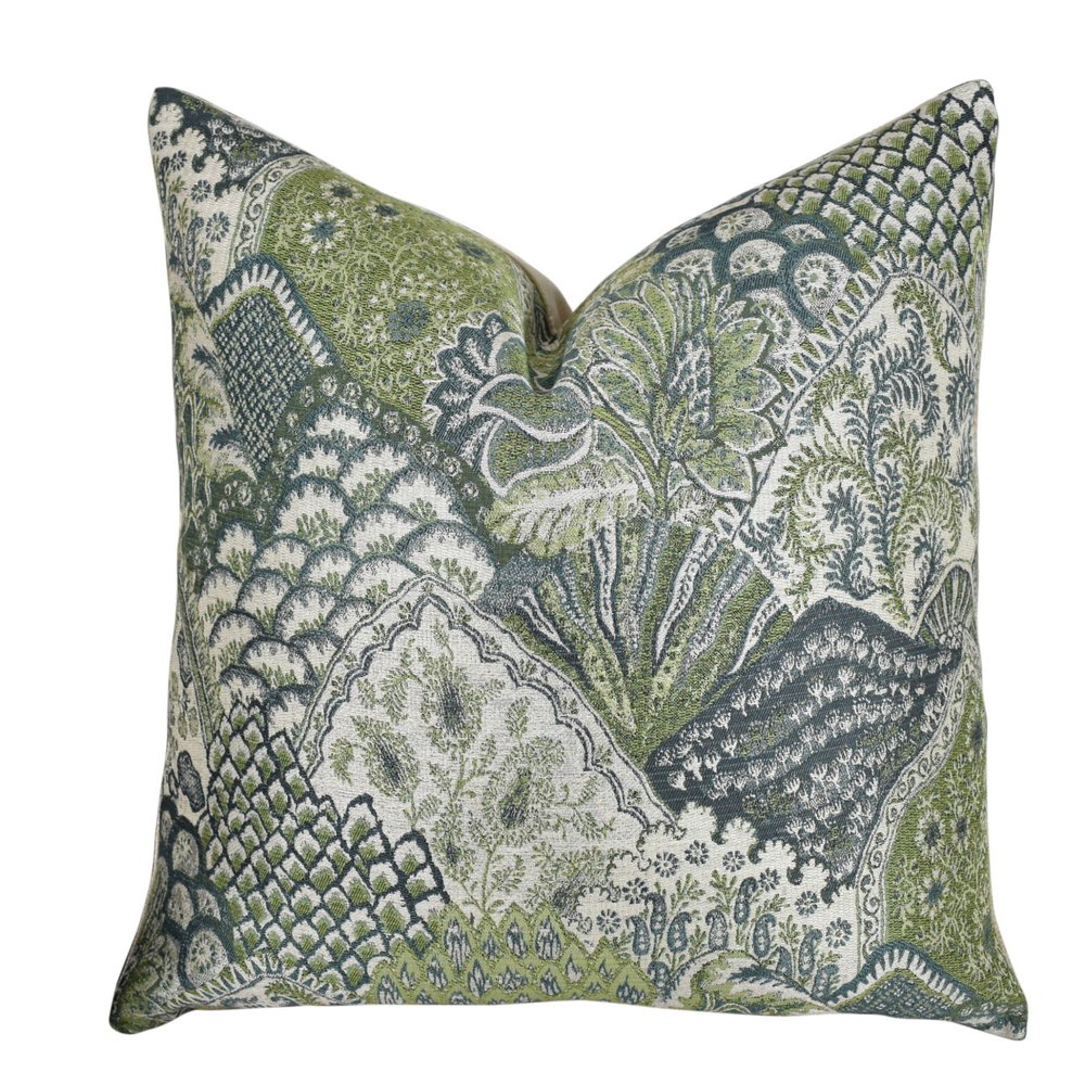 Thomas Collection Green Navy Greige Pillow - Green Dark Blue Taupe Spring Scenic Pillow -Designer Moss Modern Nature Pillow - Green Pillow, Made in US, 11422