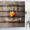 Lunarable Thanksgiving Shower Curtain, Greeting Text Typography Design Sketchy Hand Written with Maple Leaf, Cloth Fabric Bathroom Decor Set with Hooks, 69" W x 75" L, Umber Cream Marigold view 1