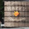 Lunarable Thanksgiving Shower Curtain, Greeting Text Typography Design Sketchy Hand Written with Maple Leaf, Cloth Fabric Bathroom Decor Set with Hooks, 69" W x 75" L, Umber Cream Marigold view 3