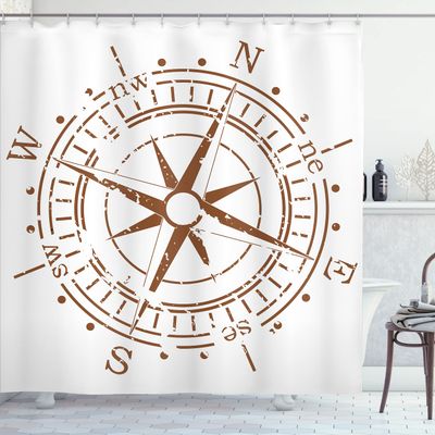 Ambesonne Compass Shower Curtain, Navigation Device of The Age of Discovery Windrose Faded Design Boating Control, Cloth Fabric Bathroom Decor Set with Hooks, 69" W x 75" L, Pale Brown